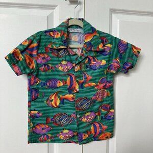 Vintage Bagshaws of St. Lucia Boys Shirt Cotton Hawaiian Fish Novelty Camp